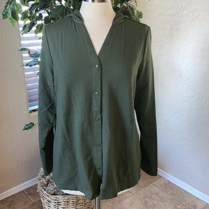 Denim & Co. Active French Terry Hooded Snap Front Jacket ~ Dark Olive